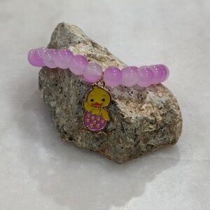 Pink Beaded Bracelet with Yellow Duck Charm